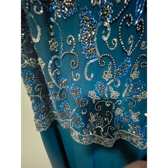 Beaded Gown Blue With Scarf Size Large Vintage - Picture 12 of 16